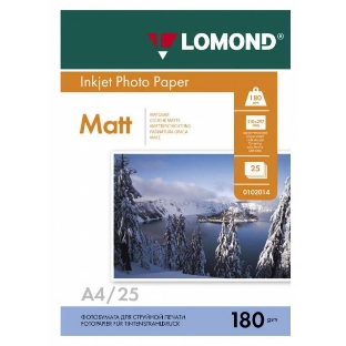 Фотобумага Lomond односторонняя матовая, 180г/м2, A4 (21X29,7)/25л. для струйной печати