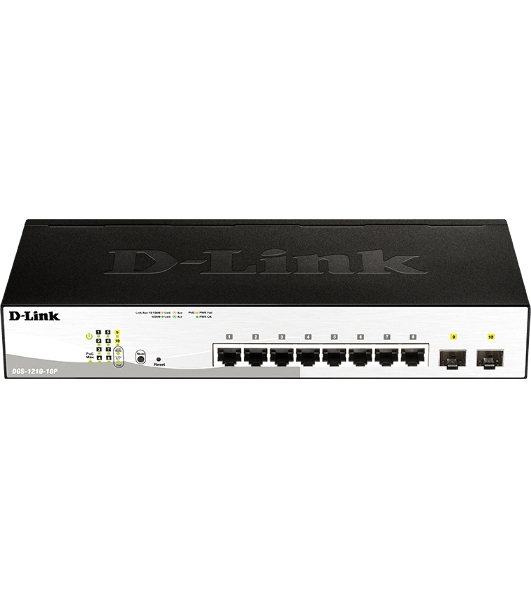 Коммутатор D-Link DGS-1210-10P/F3A, 8×1 Гбит/с + 2×1 Гбит/с SFP, настраиваемый