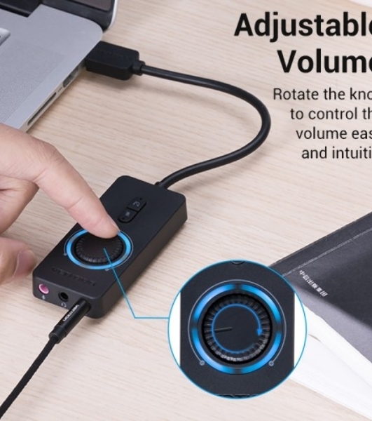 Внешняя звуковая карта Vention USB c регулятором громкости Черная