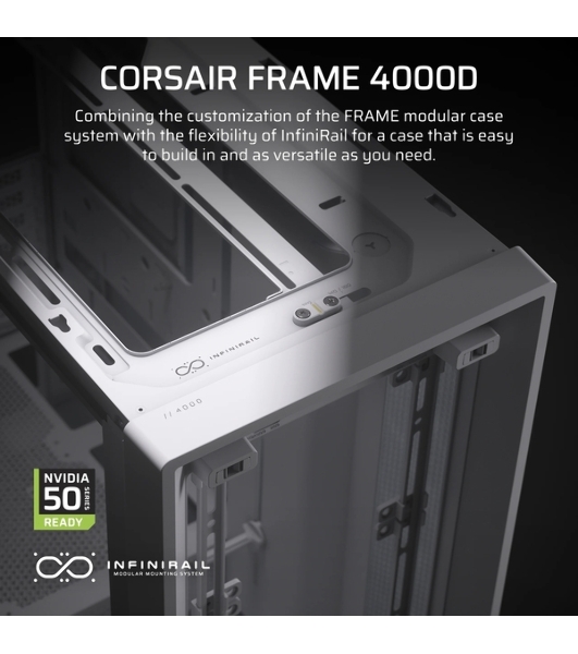 Компьютерный корпус без блока питания Corsair Frame 4000D, Midi-Tower, TG, no fan, 2xUSB-A 3.2, 1xUSB 3.2 Type-C, E-ATX, ATX, mATX, mITX White