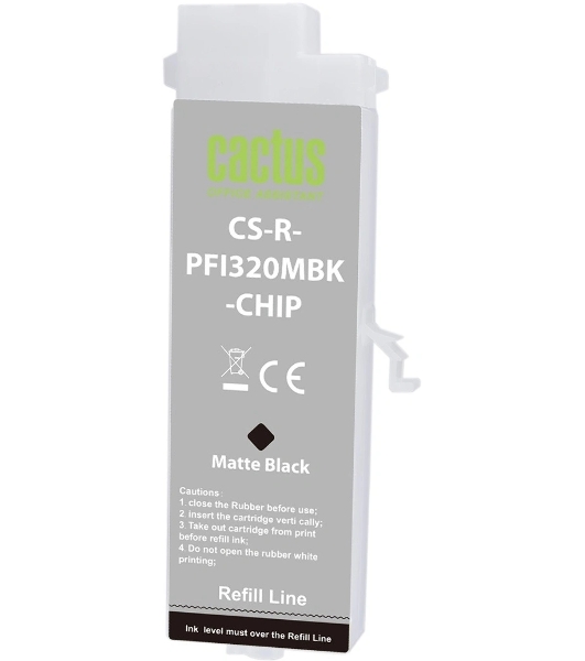 Картридж перезаправляемый струйный Cactus CS-R-PFI320MBK-CHIP PFI-320 черный матовый (260мл) для Canon imagePROGRAF TM-200/200MFP/205/300/300MFP/305/250/255/350/355 с чипом