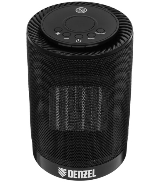 Тепловентилятор керамический Denzel DTFC-1200, черный, 600/1200 Вт, 12 м2, 3 режима, термостат