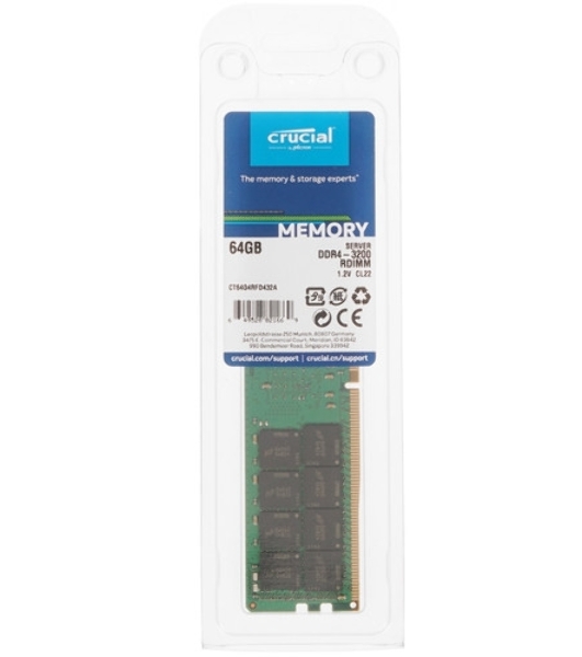 Оперативная память Crucial, DDR4, 64GB (1x64GB), 3200MHz, CL22, ECC, RDIMM