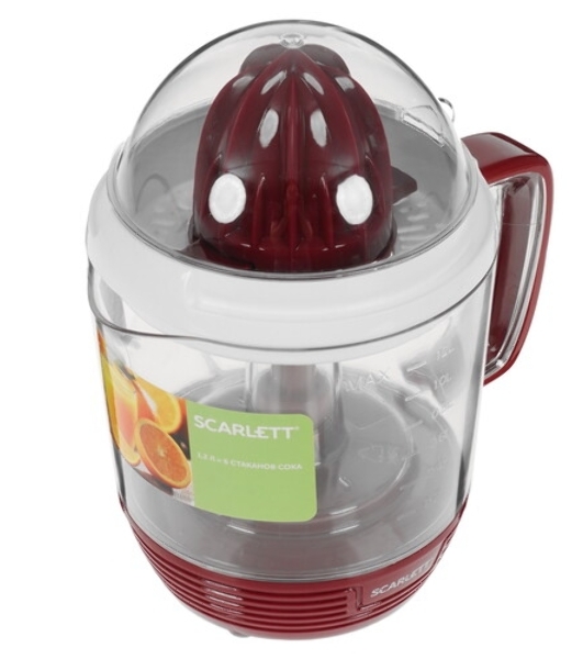 Соковыжималка Scarlett SC-JE50C08 красный/белый, цитрусовая, 25 Вт, 1200 мл, механическое