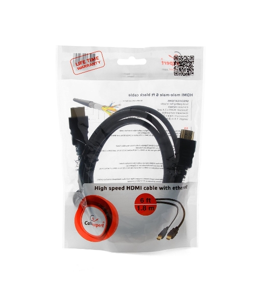 Кабель Cablexpert HDMI CC-HDMI4-6, 19M/19M, v2.0, медь, позол.разъемы, экран, 1.8м, черный, пакет