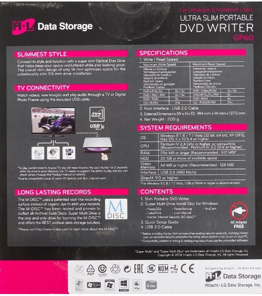 Оптический привод LG DVD-RW ext. Silver Slim Ret. USB 2.0