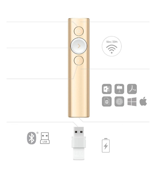 Презентер беспроводной Logitech Spotlight золотистый, радиоканал, USB, кнопки - 3