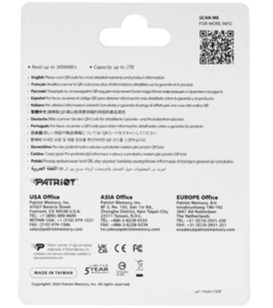Накопитель SSD Patriot P320, 256Gb, PCIe 3.0 x4, M.2 2280, NVMe, R/W 2200/1200