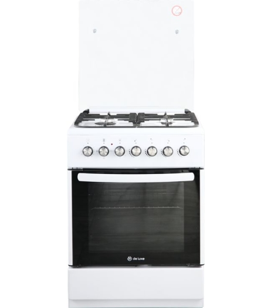 Плита Комбинированная De Luxe 606040.00гэ-001(кр) ЧР белый (стеклянная крышка) реш.чугун