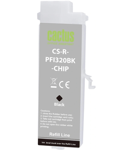 Картридж перезаправляемый струйный Cactus CS-R-PFI320BK-CHIP PFI-320BK черный (260мл) для Canon imagePROGRAF TM-200/200MFP/205/300/300MFP/305/250/255/350/355 с чипом