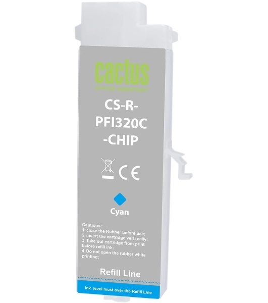 Картридж струйный Cactus CS-R-PFI320C-CHIP PFI-320C голубой (260мл) для Canon imagePrograff TM-200/200MFP/205/300/300MFP/305/250/255/350/355 с чипом