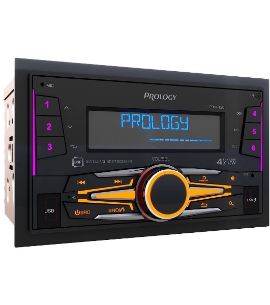 Автомагнитола Prology PRM-120, 2 DIN, Bluetooth, USB Type-A, AUX, пульт ДУ