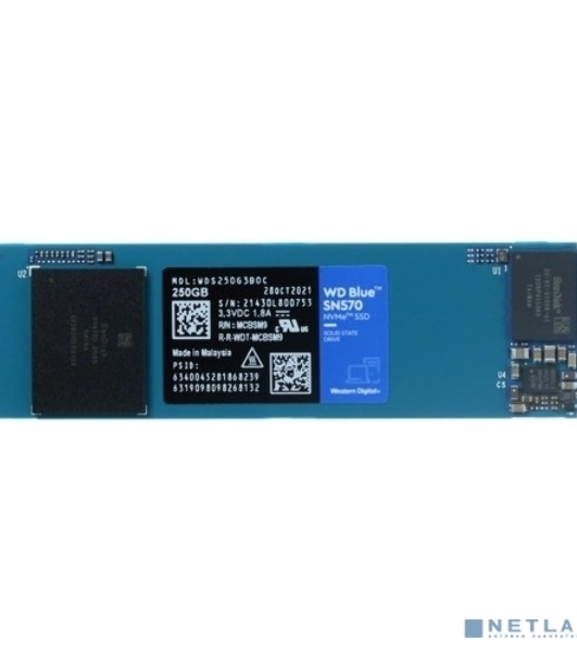 Накопитель SSD WD 250Gb, PCIe 3.0 x4, M.2 2280, Blue SN570 NVMe, R/W 3300/1200
