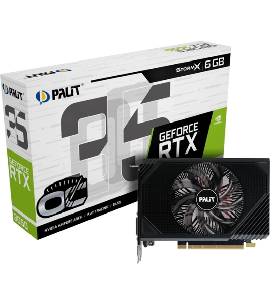 Видеокарта Palit RTX 3050 STORMX OC 6Gb NVIDIA GeForce RTX 3050 6Gb PCI-E 4.0 96bit GDDR6 1042/14000 DVIx1 HDMIx1 DPx1 HDCP Ret