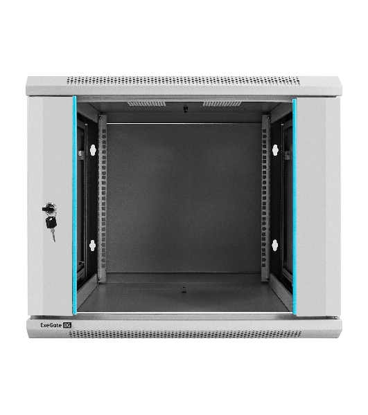 Шкаф телекоммуникационный 19' настенный 9U ExeGate EC-WM-9U.600.G.GREY (19', 9U, 600x600x500мм (ШхГхВ), передняя дверь закаленное стекло, съемные боковые панели, пыле- и влагозащита IP23, светло-серый RAL 7035)