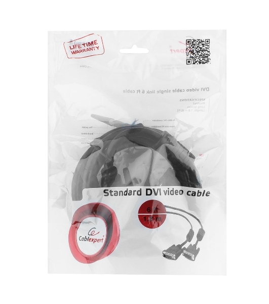Кабель DVI-D single link Gembird/Cablexpert, 19M/19M, 1.8м, черный, экран, феррит.кольца, пакет (CC-DVI-BK-6)