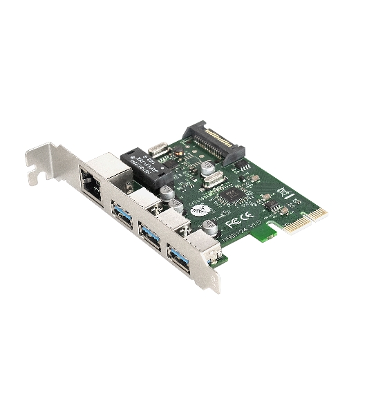 Контроллер сетевой ExeGate EXE-361 PCI-E 2.0, 3*USB 3.0 ext + LAN UTP 1000Mbps, раз.доп.пит.OEM)