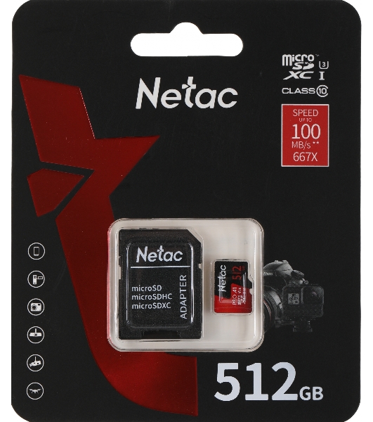 Флеш карта MicroSD card Netac P500 Extreme Pro 512Gb, retail version w/SD adapter