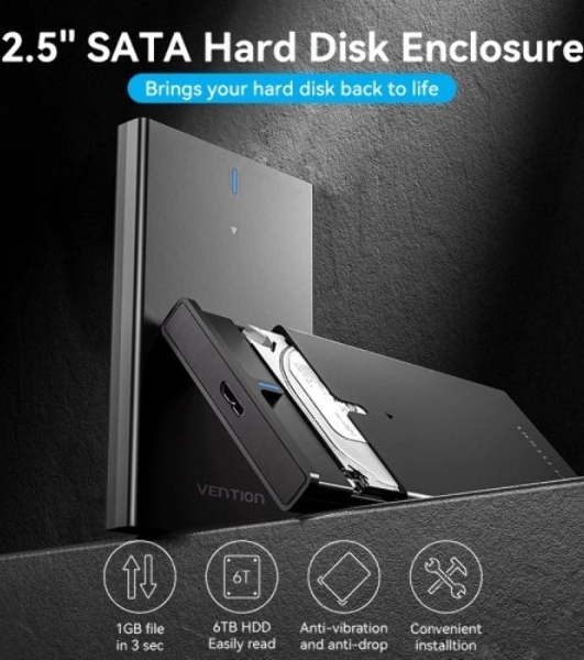 Внешний корпус Vention для HDD/SSD 2.5' (USB 3.0 Mirco-B) черный