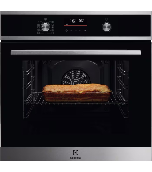Встраиваемый духовой шкаф Electrolux COF6P76BX, Духовой шкаф электрический с конвекцией, объем 65 л, утапливаемые переключатели, 9 режимов, автопрограммы, очистка пиролитическая, 3 стекла в дверце, направляющие проволочные + телескопические (1 уровень)