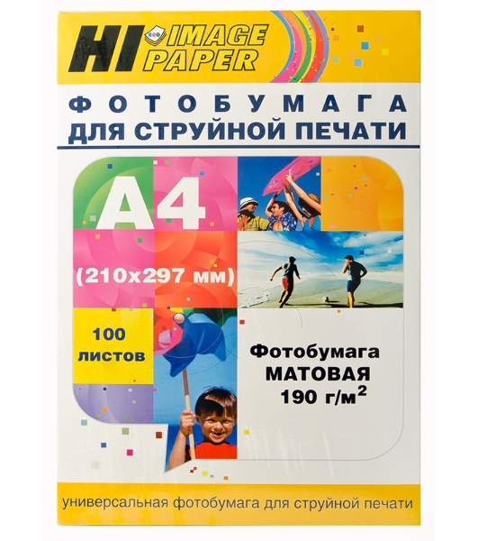 Фотобумага матовая односторонняя (Hi-image paper) A4, 190 г/м, 100 л.