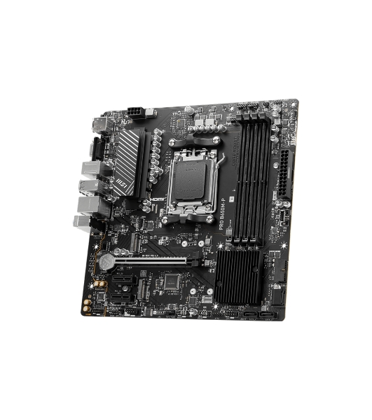 Материнская плата MSI PRO B650M-P, AM5, AMD B650, 4xDDR5, 4xSATA, 2xM.2, 1xPCI-E 4.0 x16, 2xPCI-E 4.0 x1, 1xHDMI, 1xDP, 1xVGA, 1x2.5Gb LAN, 2xUSB 3.2 Gen 1, 2xUSB 3.2 Gen 2, 3x3.5 мм, 7.1, Micro-ATX