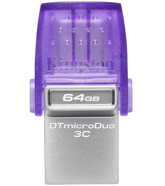 Флешка USB Kingston DataTraveler microDuo 3C (DTDUO3CG3/64Gb), 64Gb, USB 3.2 Gen 1/Type-C, R/W 200/15, фиолетовый