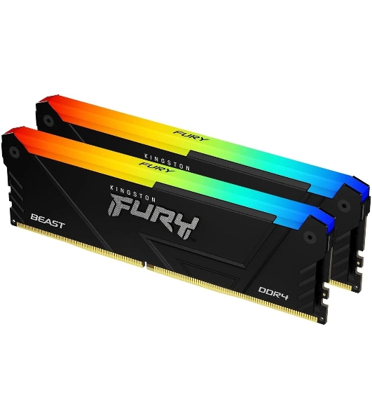 Оперативная память Kingston Fury Beast, DDR4, 64GB (2x32GB), 3200MHz, CL16, DIMM, с радиатором, RGB, черный