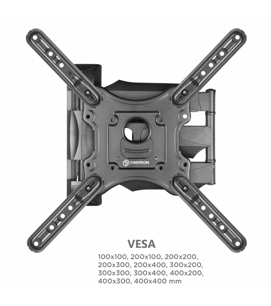 Кронштейн ONKRON M4 черный 32-65' макс. 400x400, 2 колена, наклон -5º+8º, поворот 180º макс, от стены 55-500мм