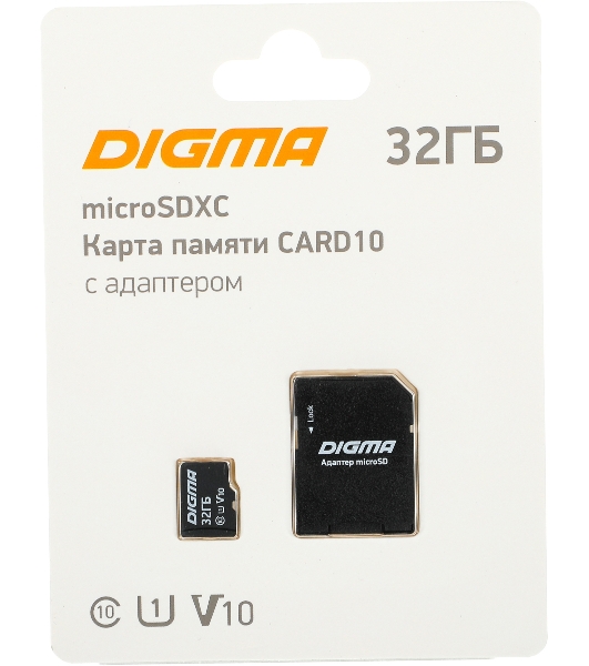 Флеш карта microSDXC 32Gb Class10 Digma CARD10 + adapter
