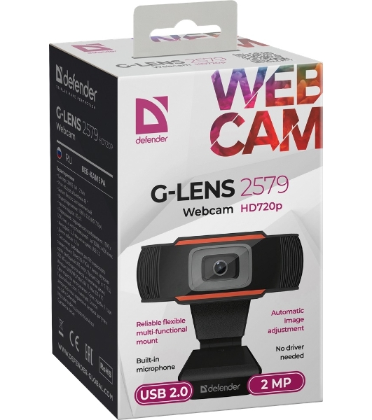 Веб-камера G-lens 2579 HD720p 1280x720, 30 кадр/с, USB Type-A, микрофон, автоосвещение, универсальное крепление