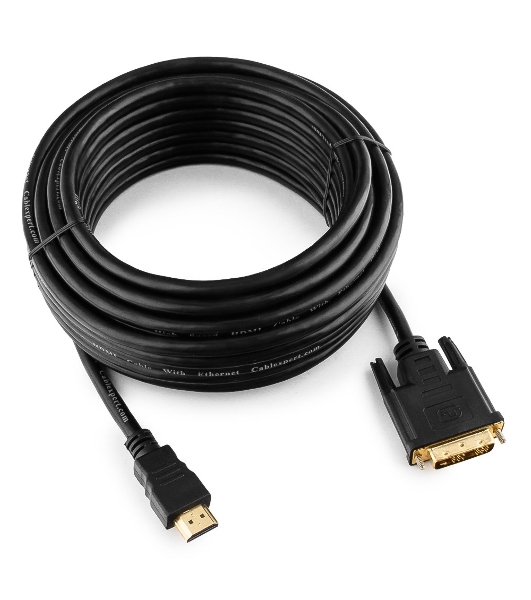 Кабель HDMI-DVI Cablexpert CC-HDMI-DVI-10MC, 19M/19M, single link, медь, позол.разъемы, экран, 10м, черный, пакет