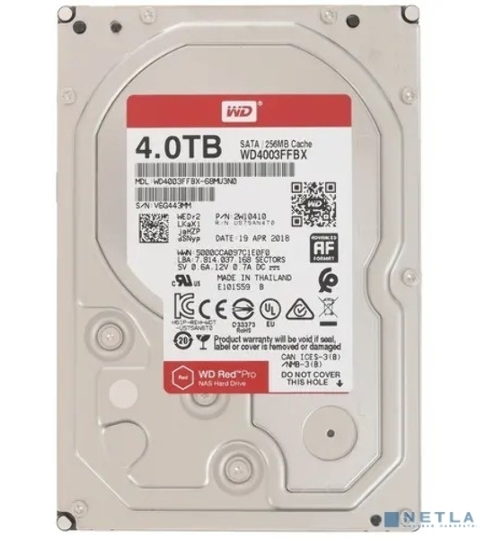 Жесткий диск WD Red Pro WD4003FFBX 4ТБ 3,5' 7200RPM 256MB (SATA-III) NAS 3.5
