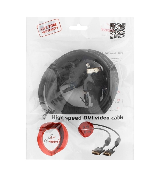 Кабель DVI-D dual link Gembird/Cablexpert, 25M/25M, 1.8м, черный, экран, феррит.кольца, пакет