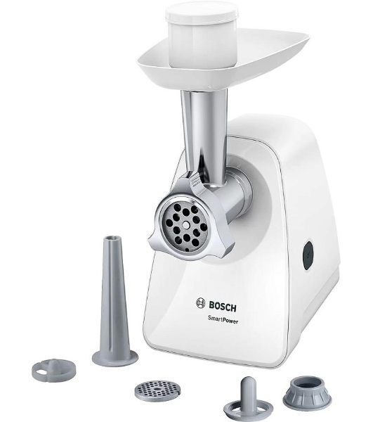 Мясорубка электрическая Bosch MFW2520W белый, 1500 Вт, 1.7 кг/мин, насадки - 4