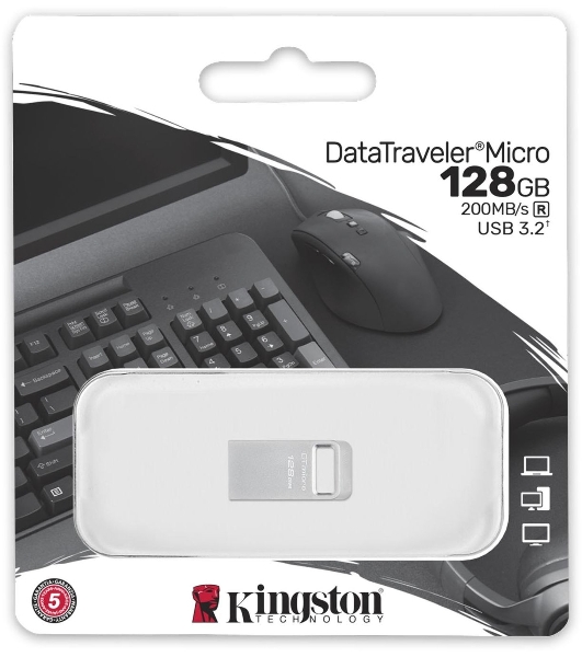 Флешка USB Kingston DataTraveler Micro (DTMC3G2/128Gb), 128Gb, USB 3.2 Gen 1, R/W 200/60, серебристый
