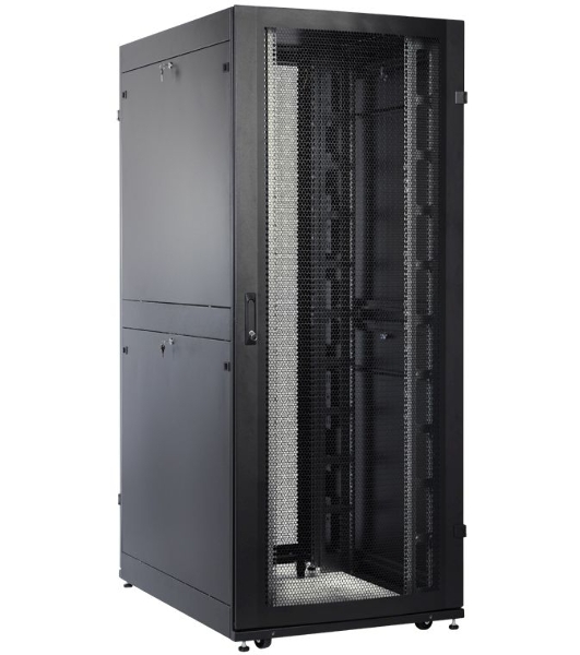 Шкаф серверный ПРОФ напольный 42U (800x1000) дверь перфор. 2 шт., черный, в сборе (ШТК-СП-42.8.10-44АА-9005)