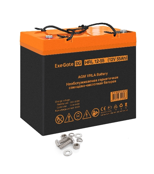 Аккумуляторная батарея ExeGate EX285652RUS HRL 12-55 (12V 55Ah, под болт М6)