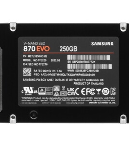 Накопитель SSD Samsung 870 EVO, 250Gb, SATA III, 2.5', R/W 560/530