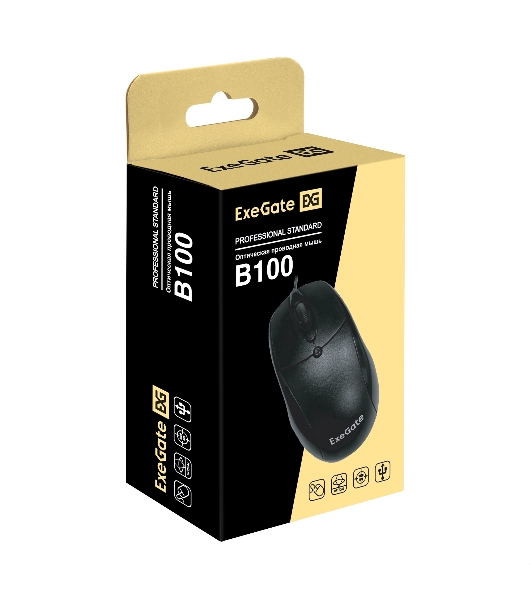 Мышь проводная ExeGate Professional Standard B100 черный, 1000 dpi, USB, кнопки - 3
