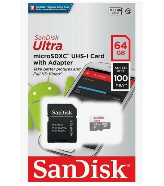 Флеш карта microSD 64GB SanDisk microSDXC Class 10 Ultra (SD адаптер) UHS-I 100MB/s