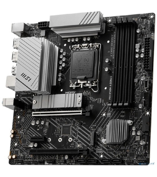 Материнская плата MSI PRO B760M-A DDR4 II, LGA1700, Intel B760, 4xDDR4, 4xSATA, 2xM.2, 1xPCIe 4.0 x16, 1xPCIe 4.0 x4, 1xPCIe 3.0 x1, 2xDP, 2xHDMI, 1x2.5Gb LAN, 2xUSB-A 10Gbps, 2xUSB-A 5Gbps, 2xUSB-A 2.0, 3x3.5 мм, 7.1, mATX