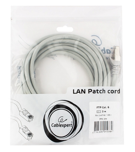 Патч-корд FTP Cablexpert cat.6, 3м, литой, многожильный, серый