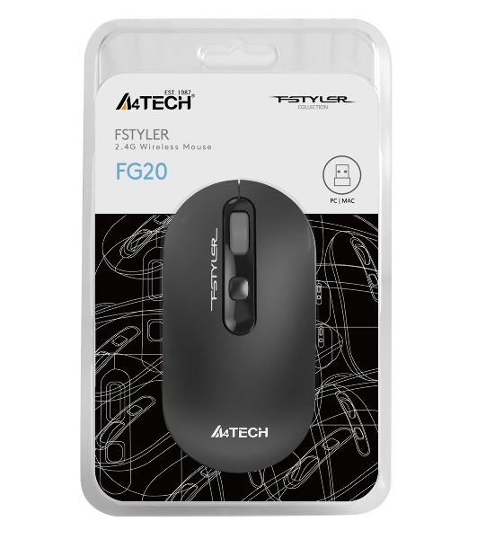 Мышь беспроводная A4Tech Fstyler FG20 серый, 2000 dpi, радиоканал, USB, кнопки - 4