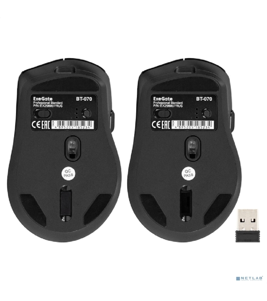 Мышь беспроводная ExeGate Professional Standard BT-070 черный, 1600 dpi, радиоканал, Bluetooth, USB, кнопки - 6