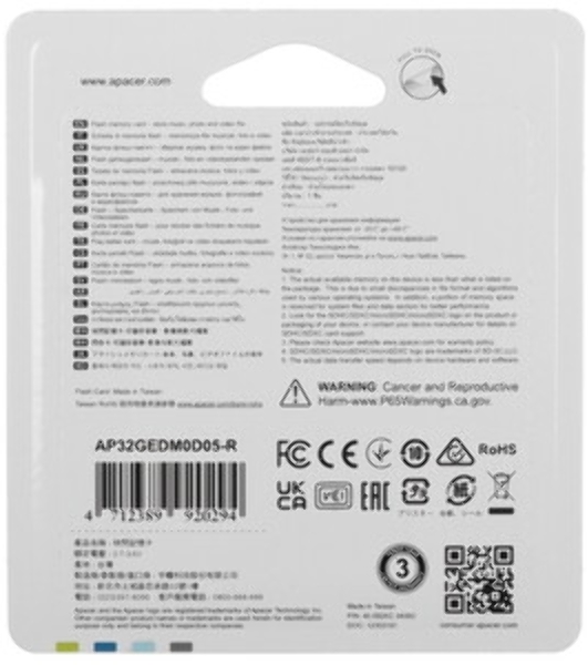 Карта памяти Apacer microSDHC UHS-I U1 R100 Class10 32GB w/o Adapter RP 
