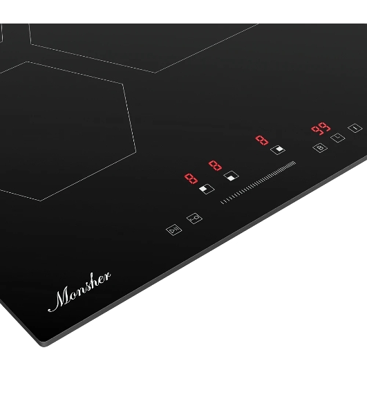 Индукционная варочная панель Monsher MHI 4506, 45 см, индукция, High-Tech, inverter, 9 уровней мощности, бустер, Stop and Go, автоматическое отключение, таймер, индикатор остаточного тепла, сенсорное/слайдерное управление, черный