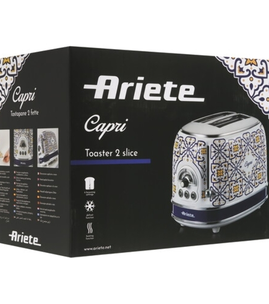 Тостер Ariete 00C01551CAR0 Capri белый/синий, 810 Вт, 2 слота