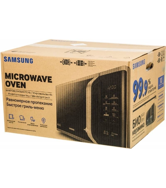 Микроволновая печь Samsung MG23K3515AS/BW серебристый/черный, 23 л, 800 Вт, переключатели - кнопки, поворотный механизм