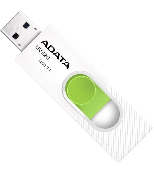 Флешка USB ADATA UV320 (AUV320-256G-RWHGN), 256Gb, USB 3.2 Gen1, R/W 100/30, белый/зеленый